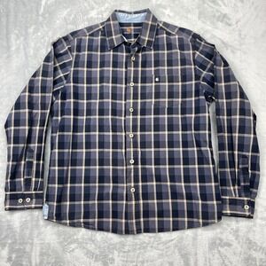 Carhartt Men's Long Sleeve Button Up Shirt Large Blue Tan Plaid Work Casual